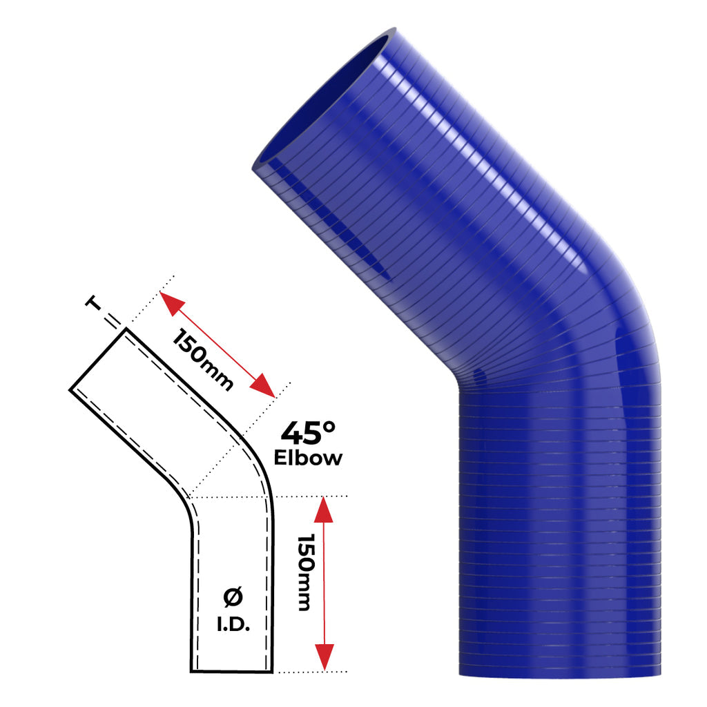 REDBACK | Silicone Hose 2-3/4" 45° Bend Black | Universal 70mm | HSB045070B
