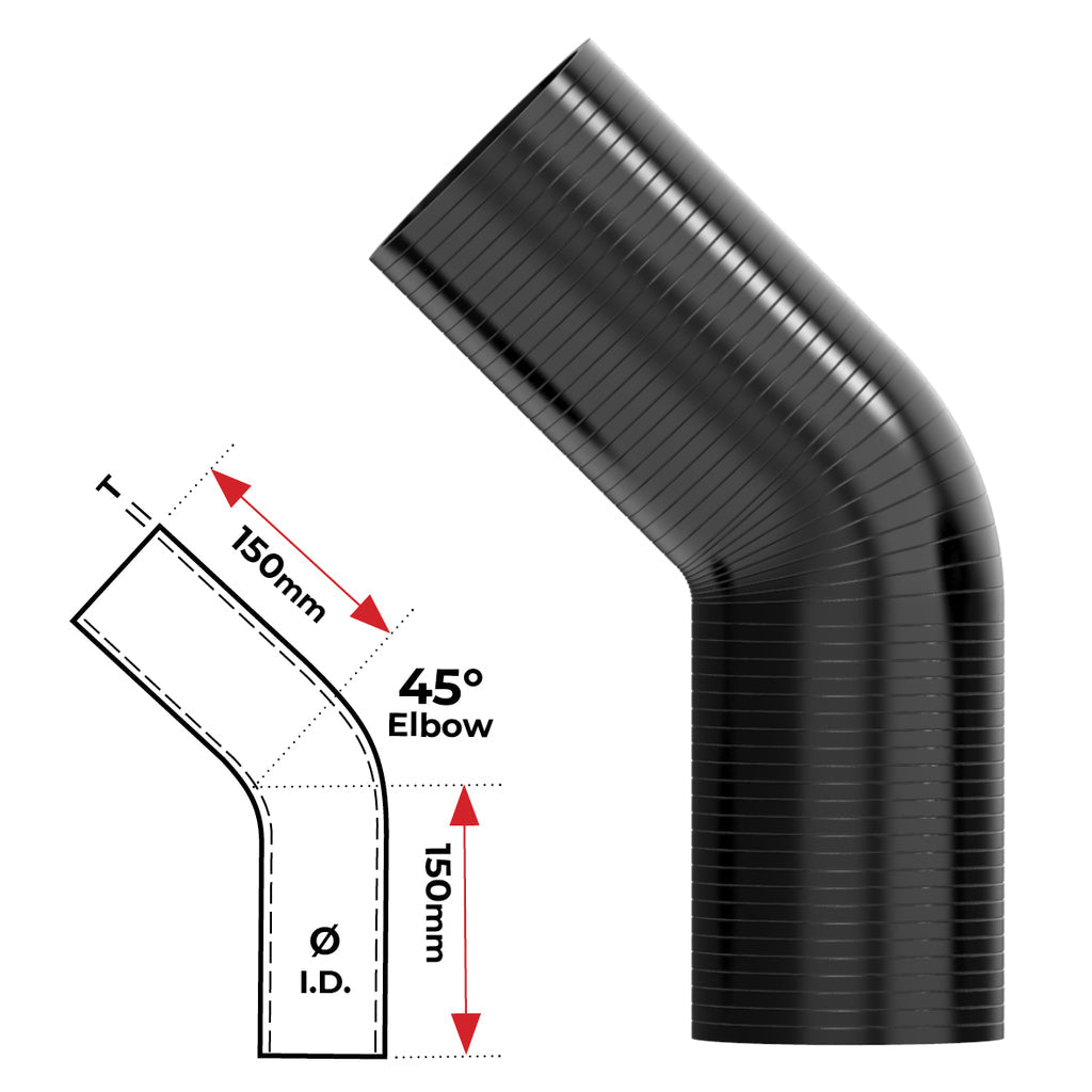 REDBACK | Silicone Hose 2-3/4" 45° Bend Black | Universal 70mm | HSB045070B