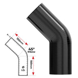 REDBACK | Silicone Hose 2-3/4" 45° Bend Black | Universal 70mm | HSB045070B