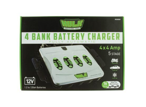 Hulk 4X4 - 4 IN 1 BATTERY CHARGER 12V 5 STAGE 16amp OR 4x 4amp FULLY