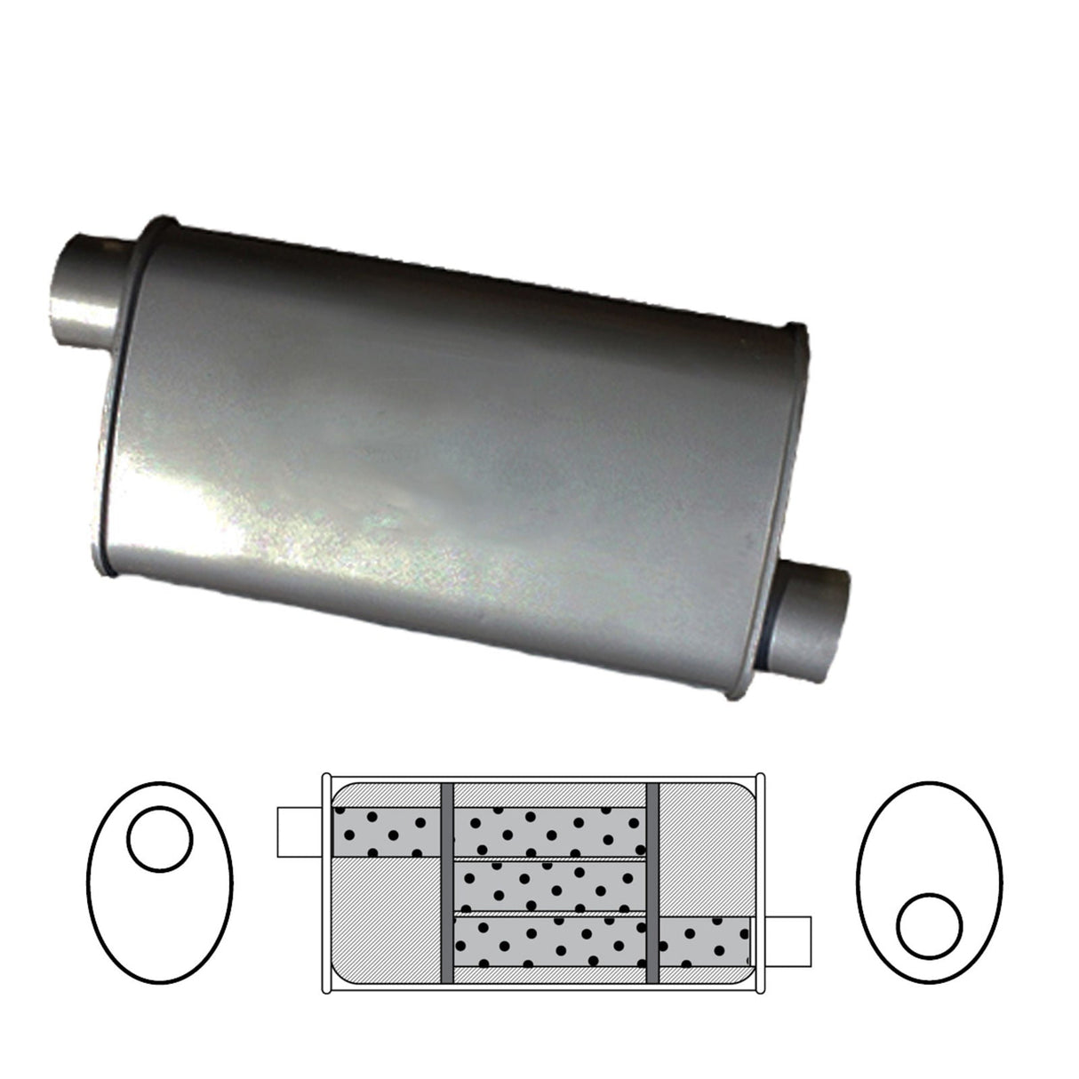 Redback - 1.75" Universal Muffler Offset/Offset 406x203x101mm Oval Aluminised
