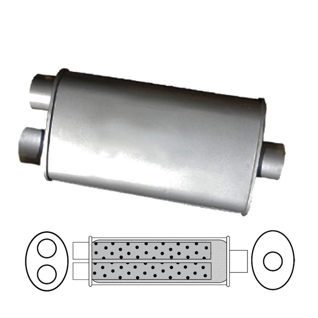 Redback - 2" Universal Muffler Single In/Twin Out 355x203x101mm Oval Aluminised