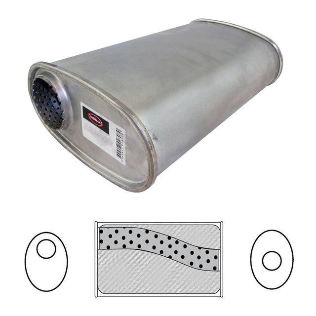 Redback 2.25" Universal Muffler Offset/Centre 14"x8"x4" Oval Aluminised Steel Megaflow