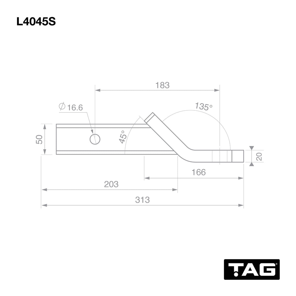 TAG | Heavy Duty Tow Ball Mount | 183mm Long 18mm Drop 50mm Square Hitch | L4045S