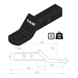 TAG | Heavy Duty Tow Ball Mount | 183mm Long 18mm Drop 50mm Square Hitch | L4045S