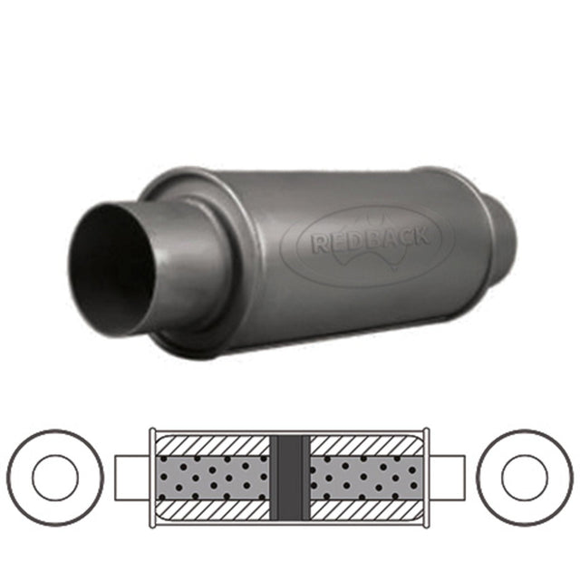 Redback - 2.5" Chambered Universal Muffler Centre/Centre 12"x5" Round Aluminised Steel