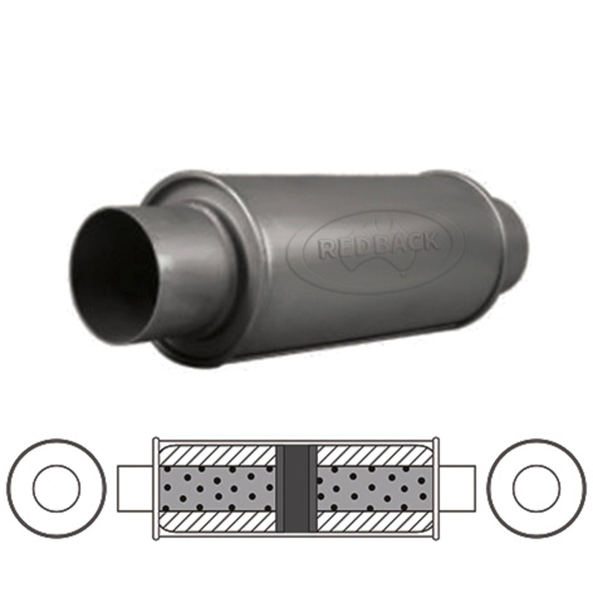 Redback - 3" Chambered Muffler Centre/Centre 12"x5" Round Aluminised Steel