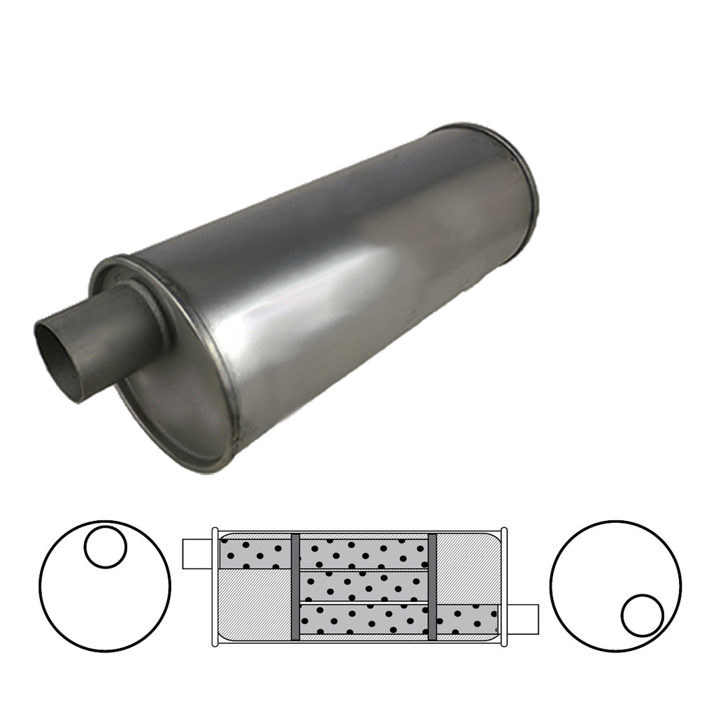 Redback - 1.5" Universal Muffler Offset/Offset 12"x6" Round Aluminised