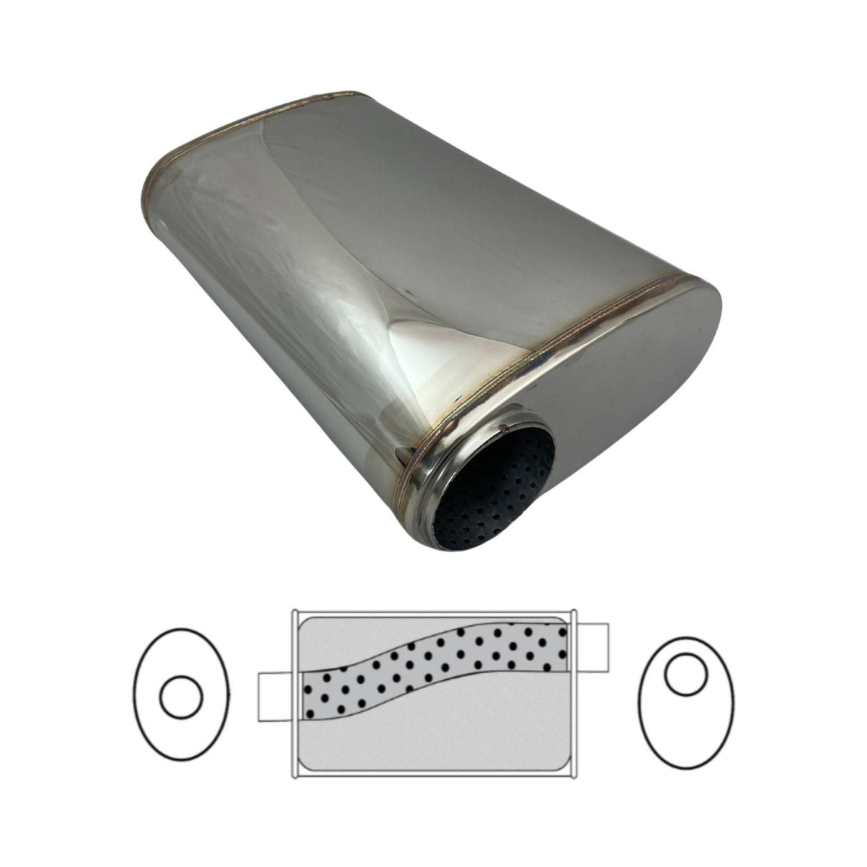 Redback - 3" Performance Muffler O/C 14"x9"x4" Oval 430 Stainless Steel