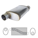Redback - 3" Straight Through Muffler O/O 14"x8"x4" Oval 409 Stainless Steel (With Spigots)