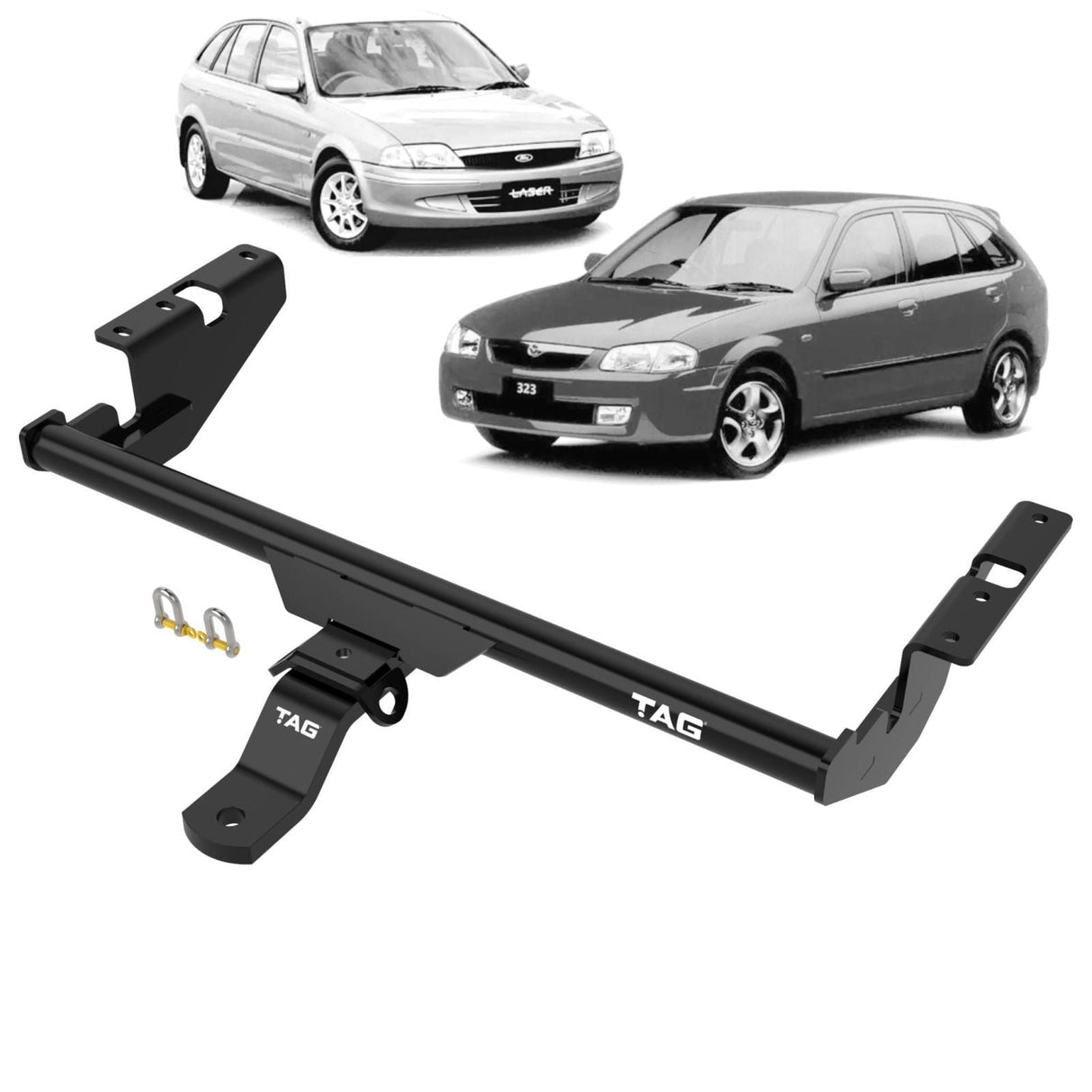 TAG - Mazda 323 Protege (1998 - 2004), Mazda 323 Astina (2001 - 2004), Ford Laser (1999 - 2002) Standard Duty Towbar & Universal Wiring Harness