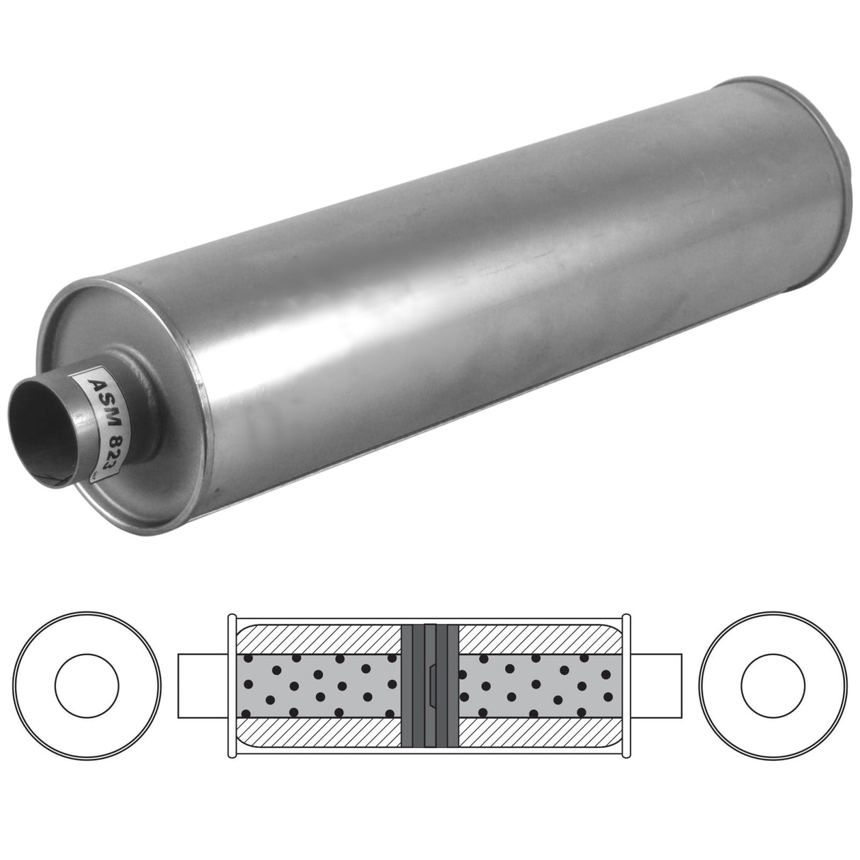 "CLEARANCE" Truck Muffler - 3" ID - 24" Long x 8" Round - Centre / Centre, Baffled - Aluminised