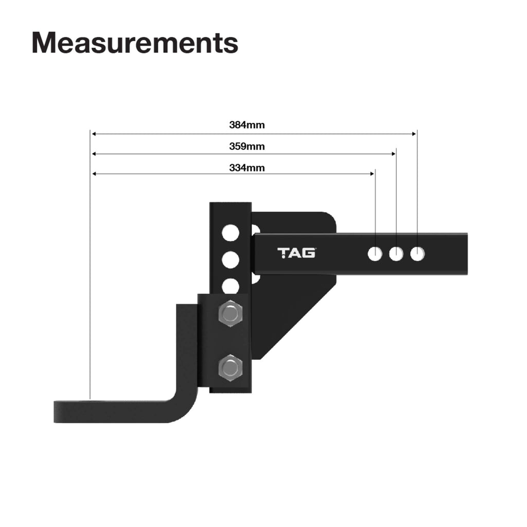 TAG | Adjustable Heavy Duty Tow Ball Mount 90° Face | Universal 50mm Square Hitch 174mm Drop | UNTTBM000
