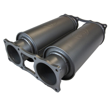 Redback - Extreme Duty Twin 4" Tube 6" Round Resonator Straight Through 4" Inlet/Outlet 6"x6"x6" Round Steel