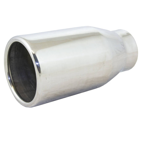 Exhaust Tip - 2" Inch (In) 3" Inch (Out) 150mm Long (Straight Cut - Rolled Edge - Stainless Steel)