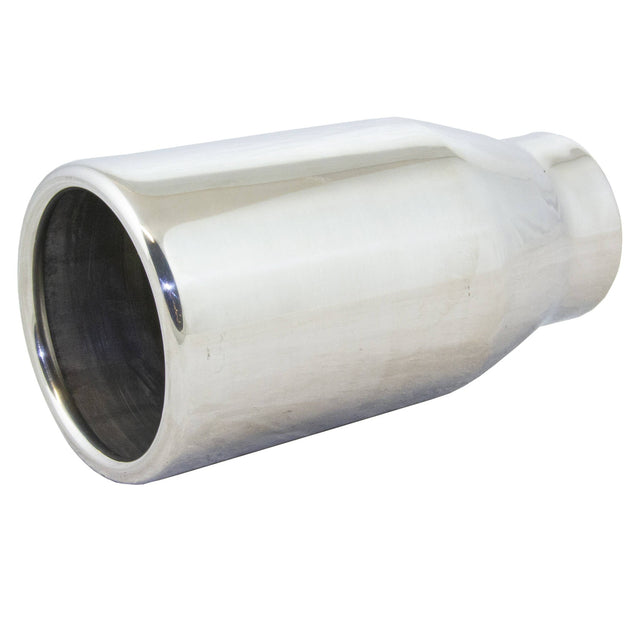 Exhaust Tip - 2" Inch (In) 3" Inch (Out) 150mm Long (Straight Cut - Rolled Edge - Stainless Steel)