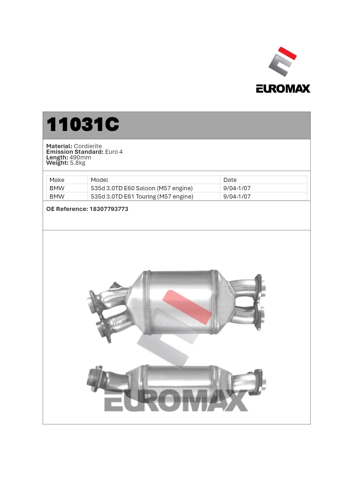 DPF Kit for BMW 535d 3.0L E60 E61 3.0L – Euromax Diesel Particulate Filter