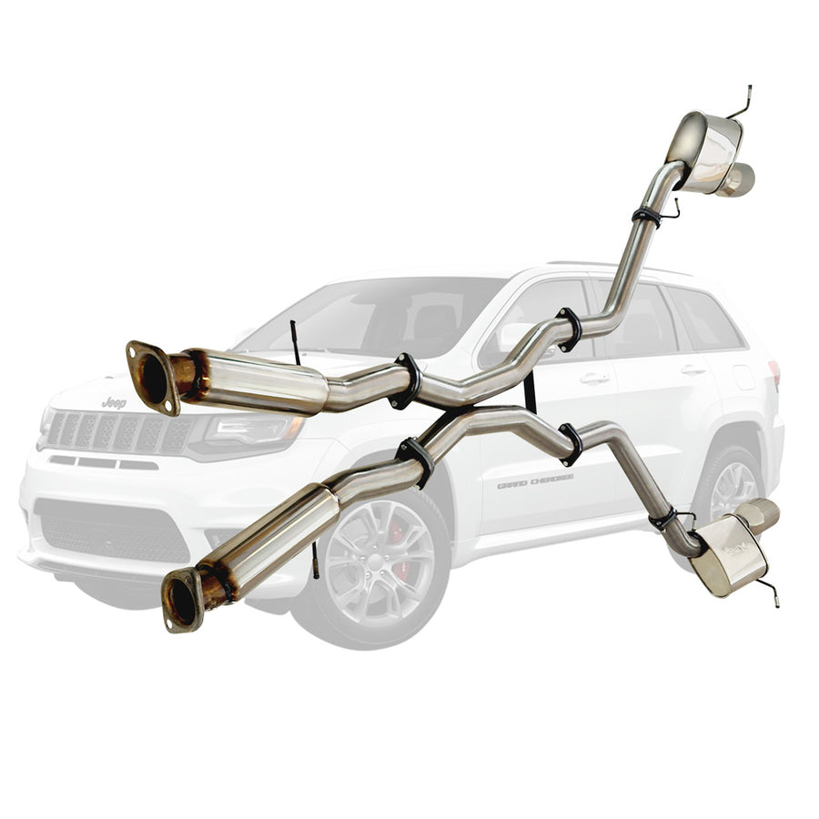 ESA | Stainless Steel Twin 3" Catback Exhaust with Hotdogs 4" Polished Tips | Jeep Grand Cherokee SRT 6.4L | ST401HD-404CT-SS