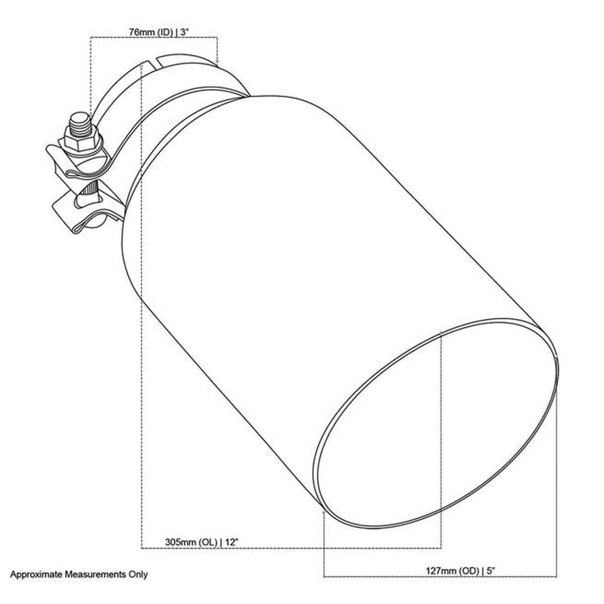 Exhaust Tip - 3" In - 5" Out - 12" Long (Angle Cut _ Inner Cone - 304 Black Chrome)