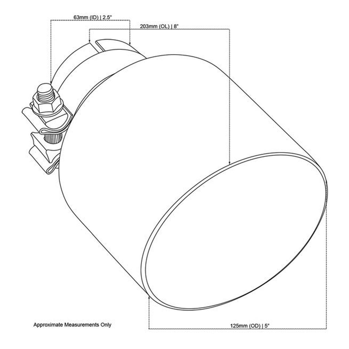 Exhaust Tip - 2.5" In - 5" Out - 8" Long (Angle Cut - Inner Cone - 304 Black Chrome)