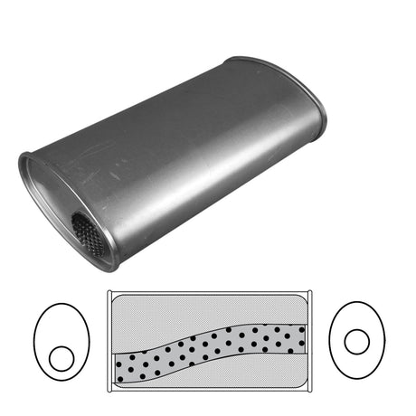 Redback - 2" Universal Muffler Megaflow Offset/Centre 14"x8"x4" Oval Aluminised Steel